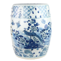 Flower and bird blue and white garden stool