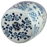 Top of blue and white chinoiserie village garden stool