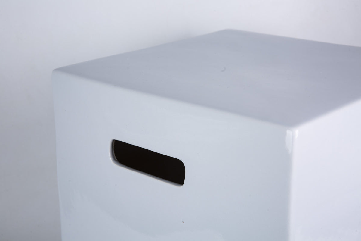 Hampton Square Garden Stool - White