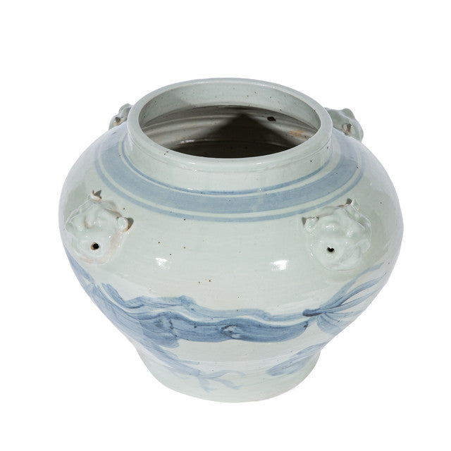 Dragon Jar Four Lion Handle - 13.5 Inch Wide