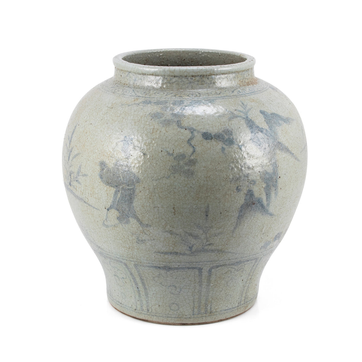 Vintage Jar With Ancient People Under Banana Tree - 15 Inch Tall