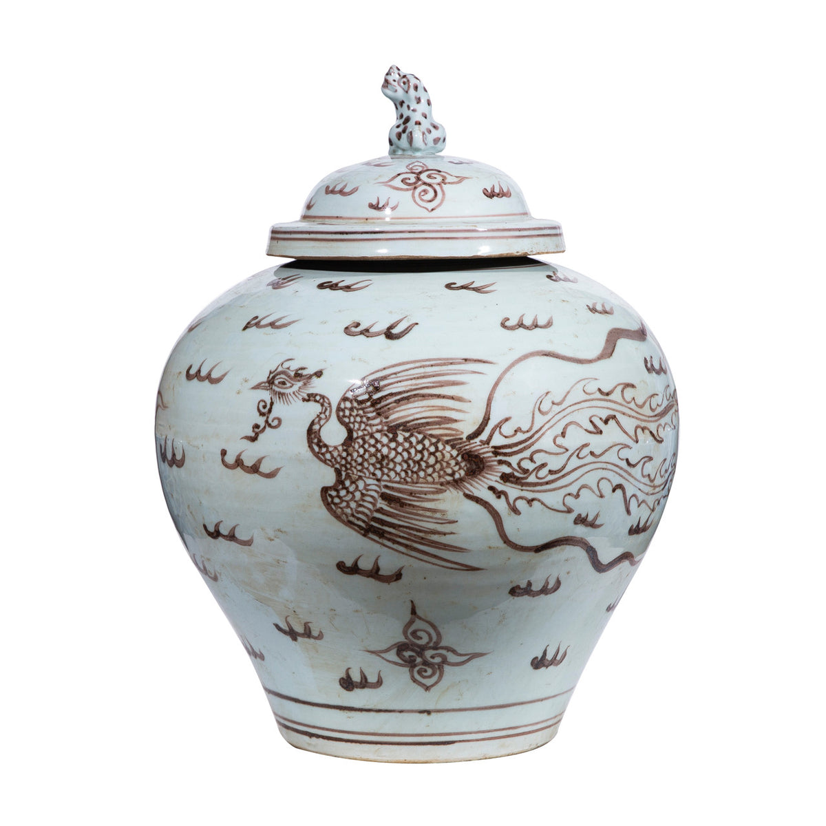 Lid Jar Moka Lion Phoenix Motif - 17 Inch High