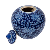 Melon Jar Blue And White Peony - 13 Inch Tall