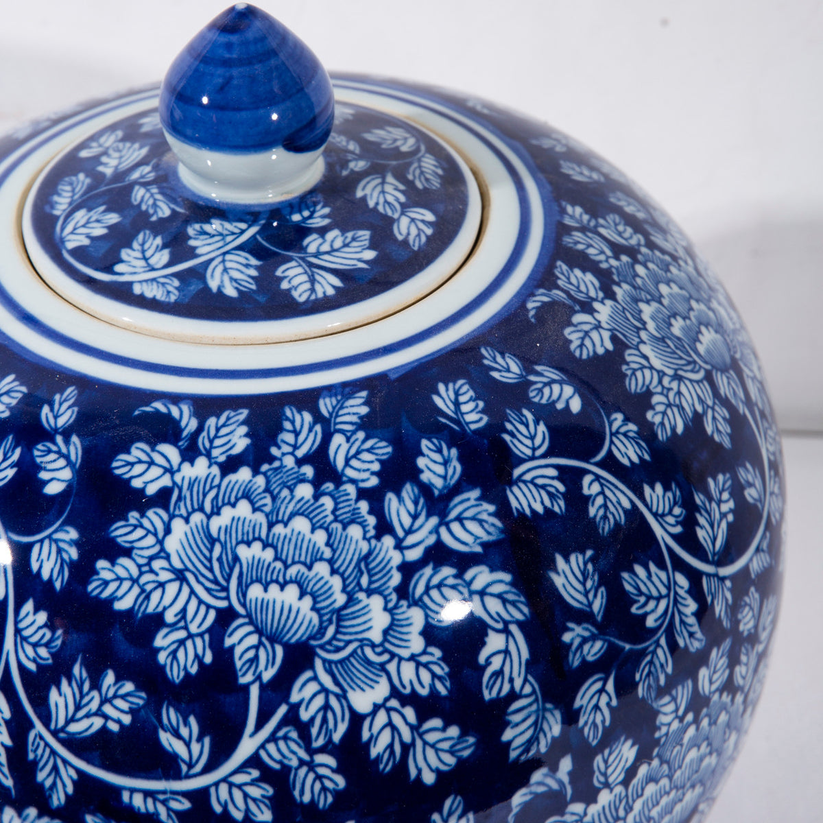 Melon Jar Blue And White Peony - 13 Inch Tall