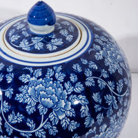 Melon Jar Blue And White Peony - 13 Inch Tall