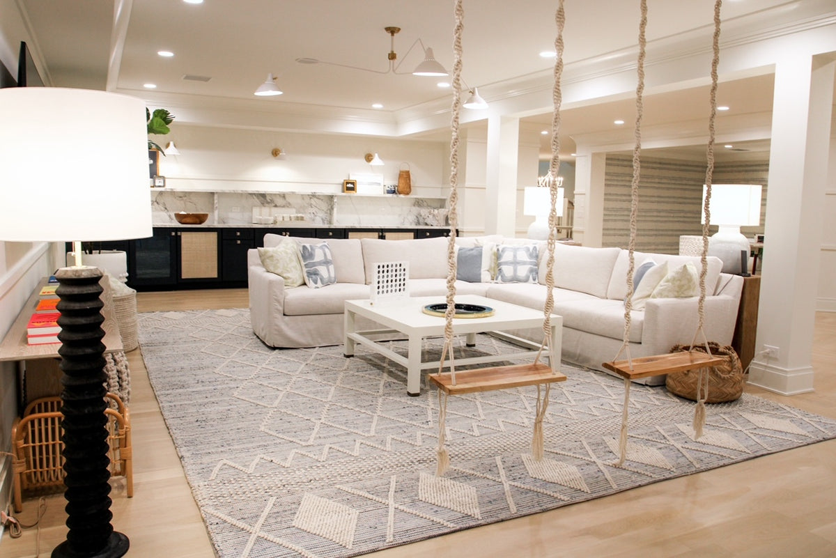Living room with teak Allegra swings