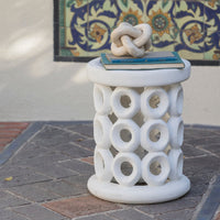 Dagen Outdoor Stool - White Plaster Reconstituted Stone 14x18