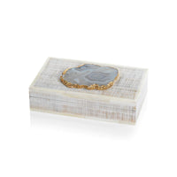 Chiseled mango wood and bone box with agate stone top