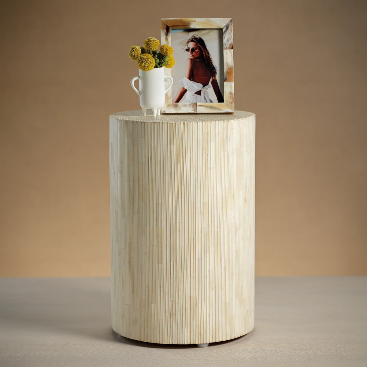 Pinstripe Round Stool - Natural Bone Inlay