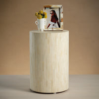 Pinstripe Round Stool - Natural Bone Inlay