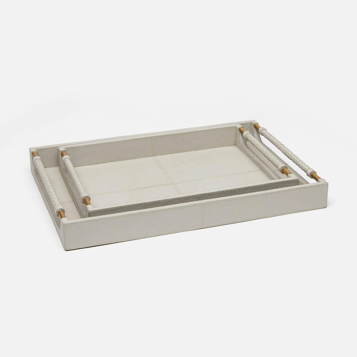Lenora Trays - Set of 2 Light Gray Full Grain Leather