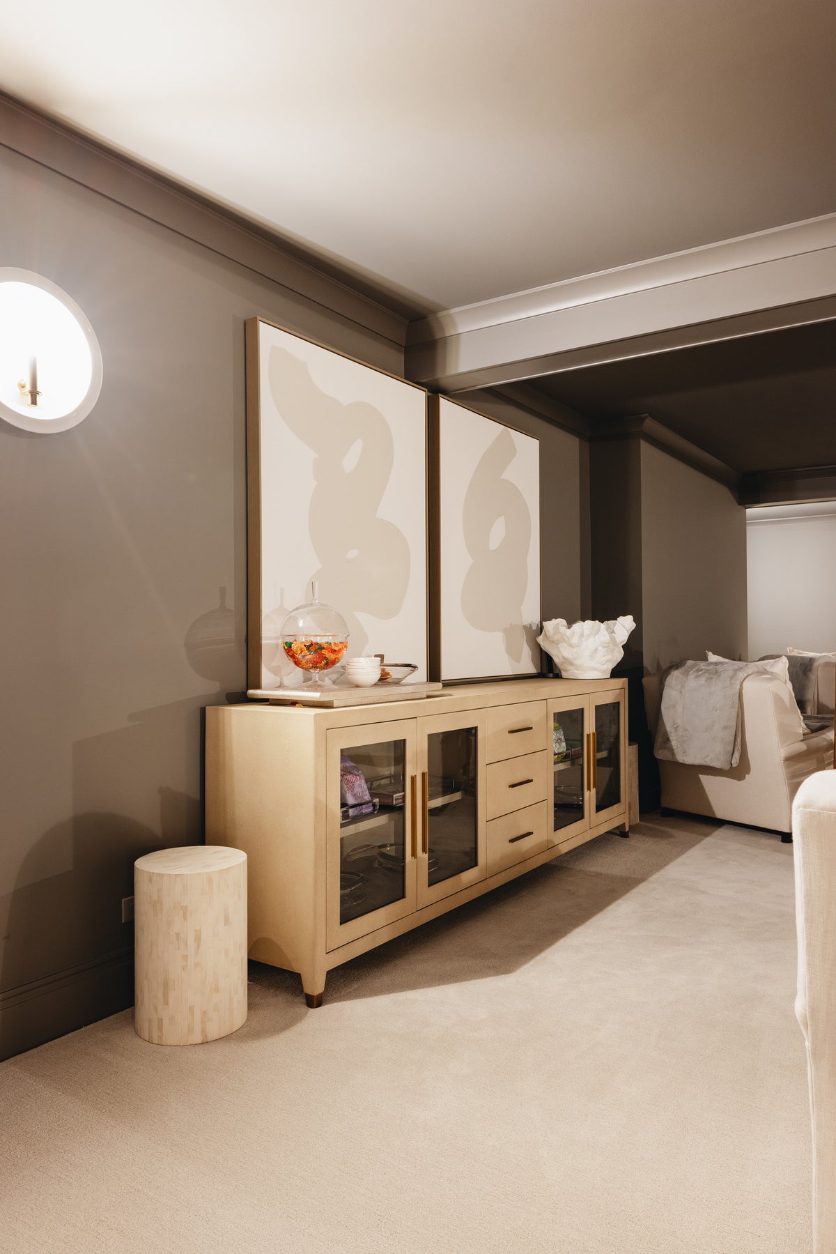 Living room with Neutral Swirl wall art