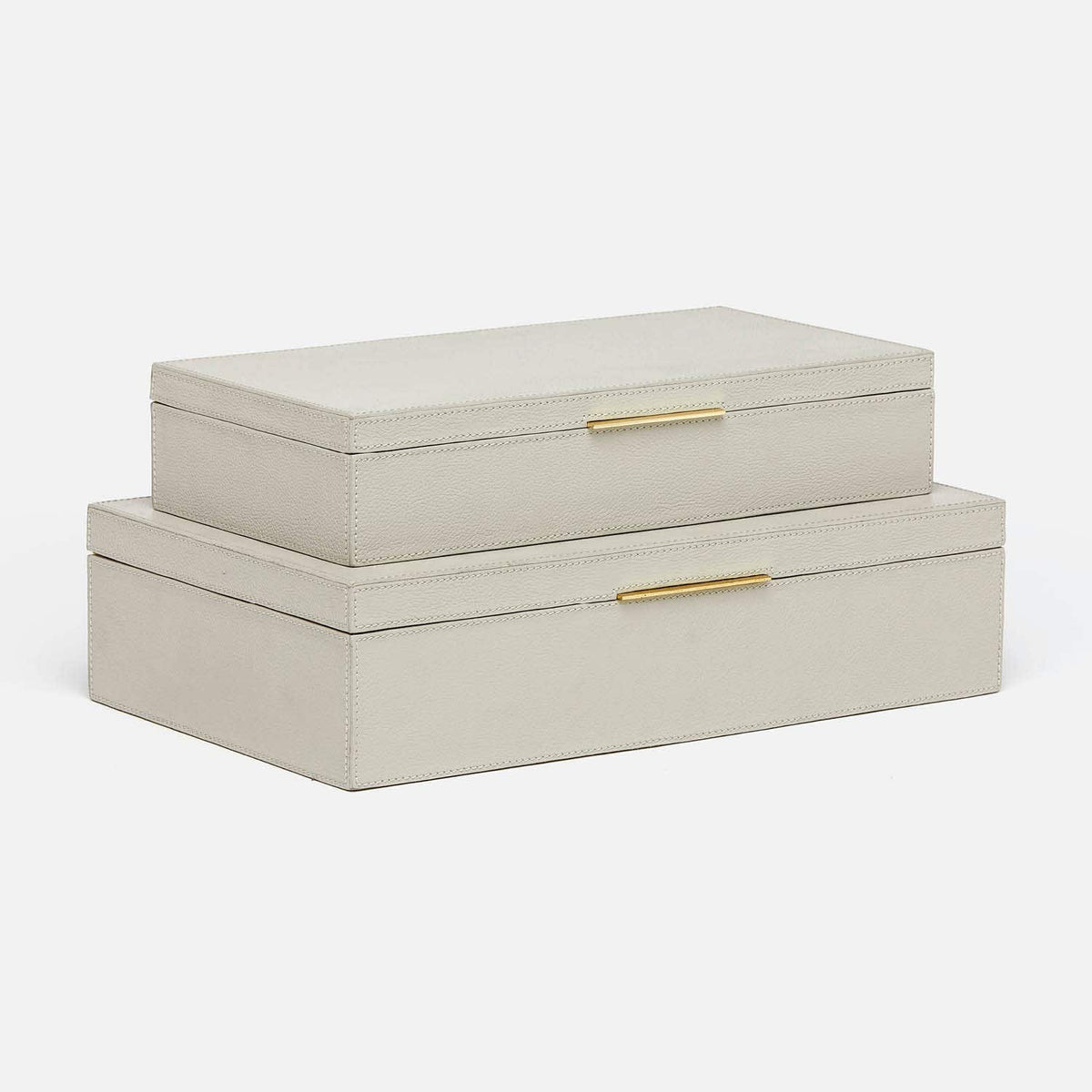 Ralston Decorative Boxes - Set of 2 Light Gray Full Grain Leather