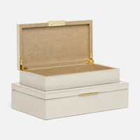Ralston Decorative Boxes - Set of 2 Light Gray Full Grain Leather