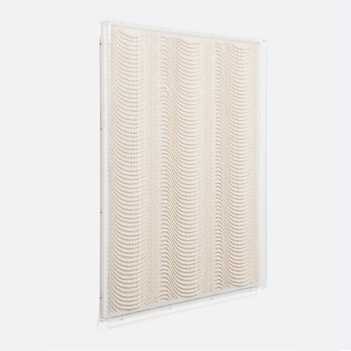 Rheta art piece in white wood beads