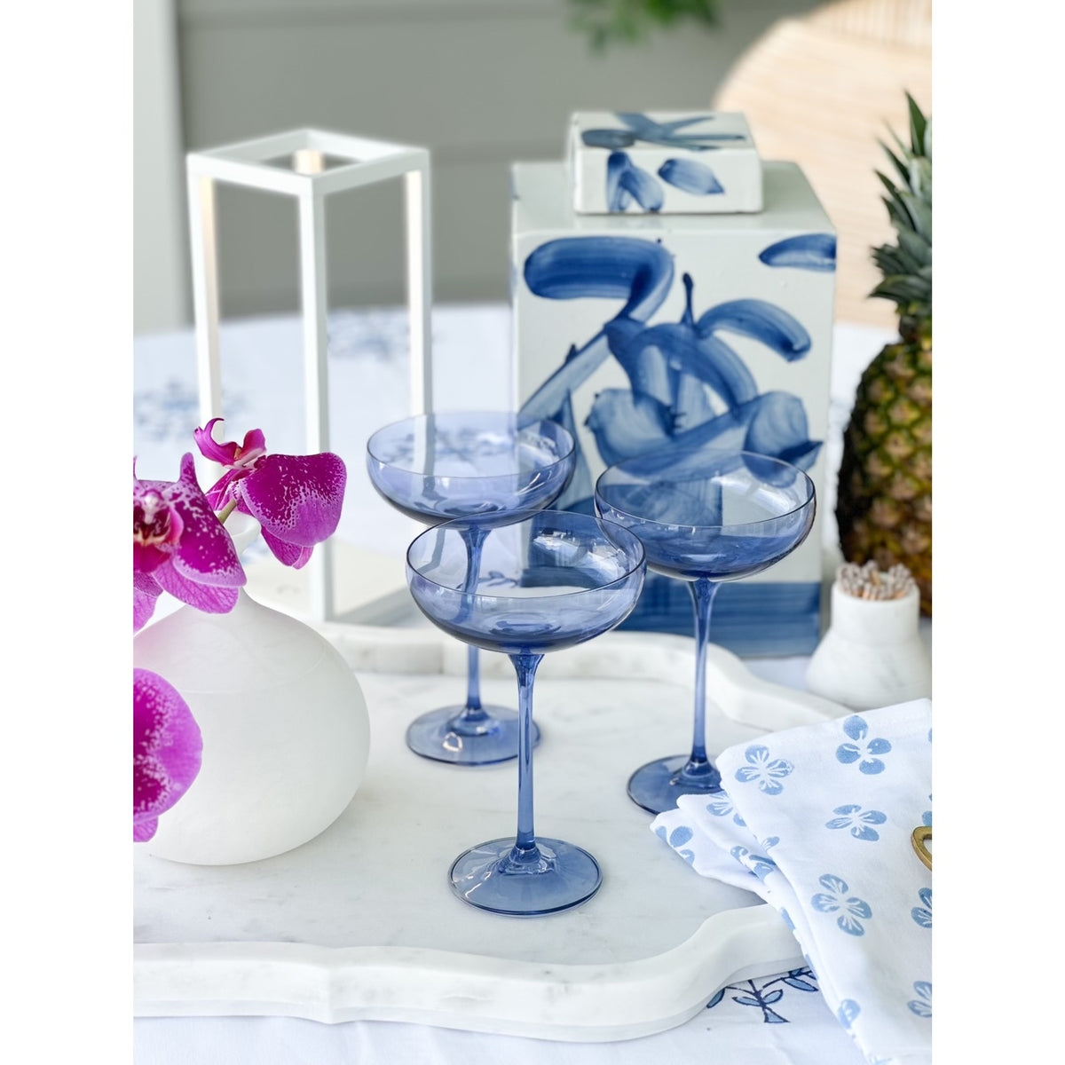 Square Tea Jar Blue And White Brushstroke - 12.5 Inch High