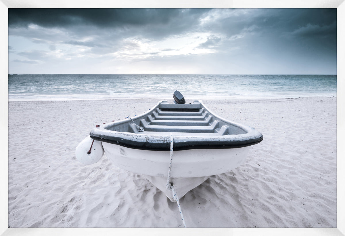 Wooden Boat Photograph Artwork White Frame - 63 x 43