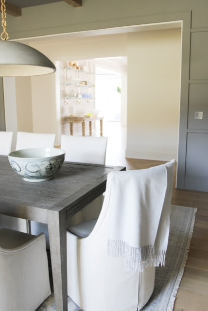Dining table with large sea flower decorative bowl