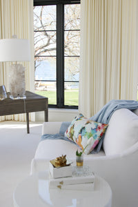 Edinburgh fringed powder blue throw on sofa