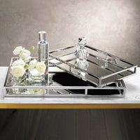 Rectangular mirrored decorative trays in polished nickel