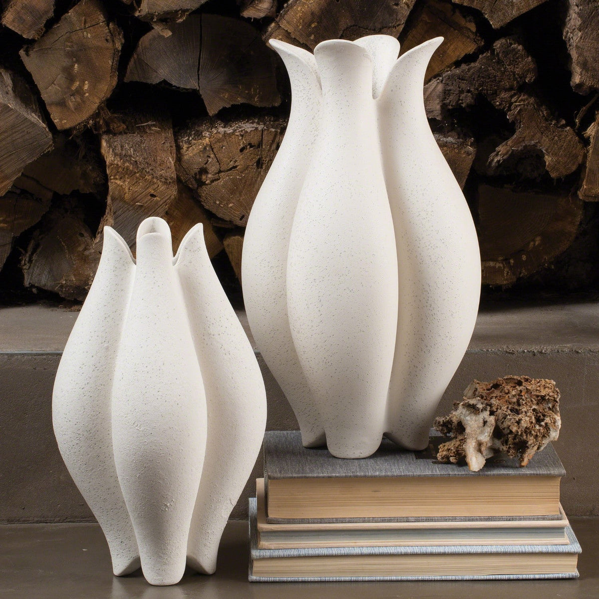 White abstract floral vases in Pond design
