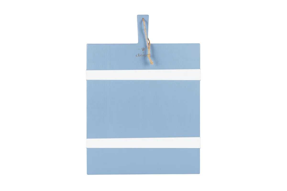 Medium French blue rectangular charcuterie board with white stripes