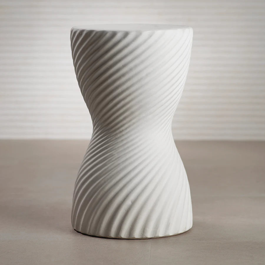 Twisted Ribbed Earthenware Stool - White