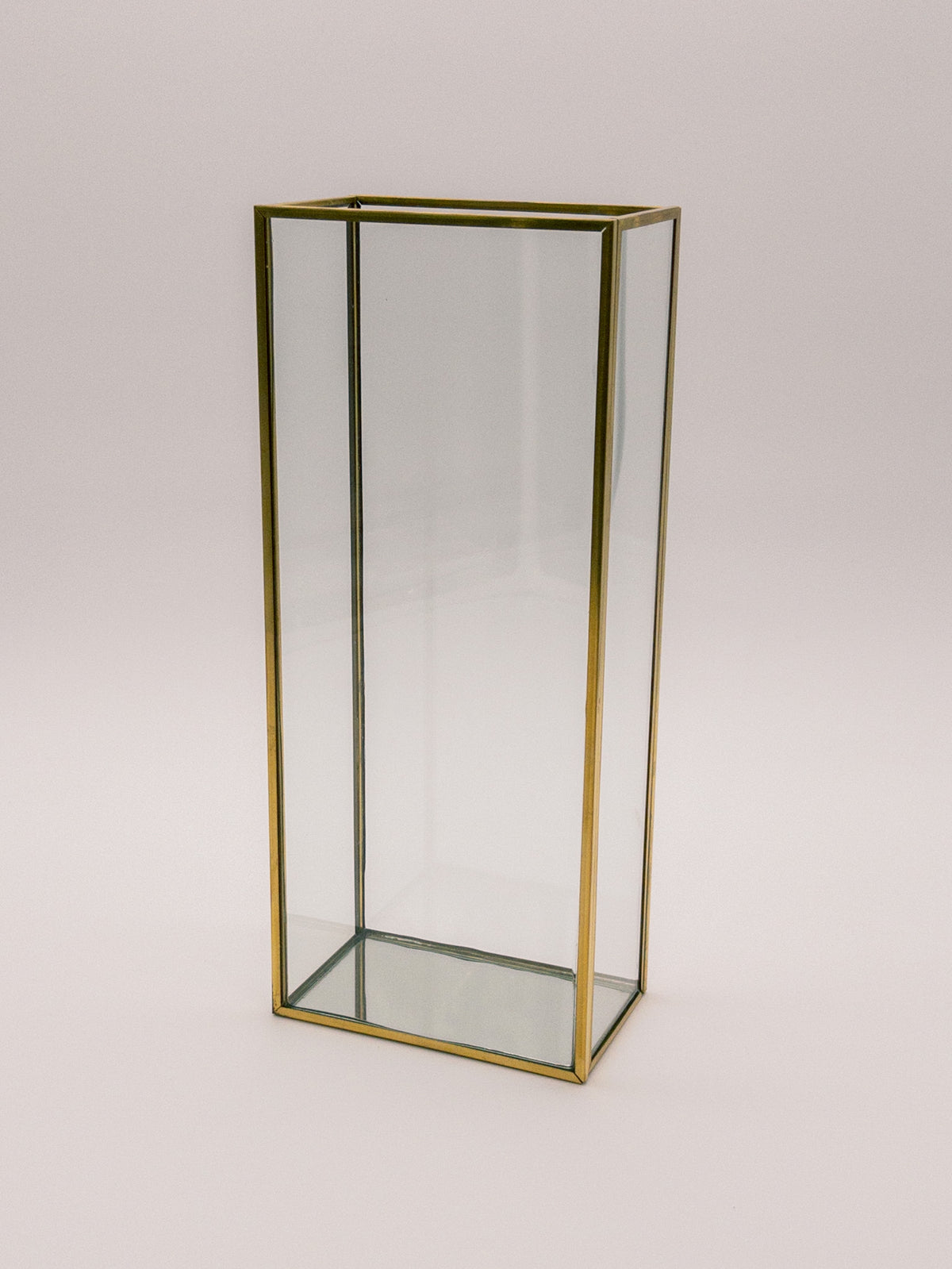 Contemporary large rectangular vase with gold metal trim