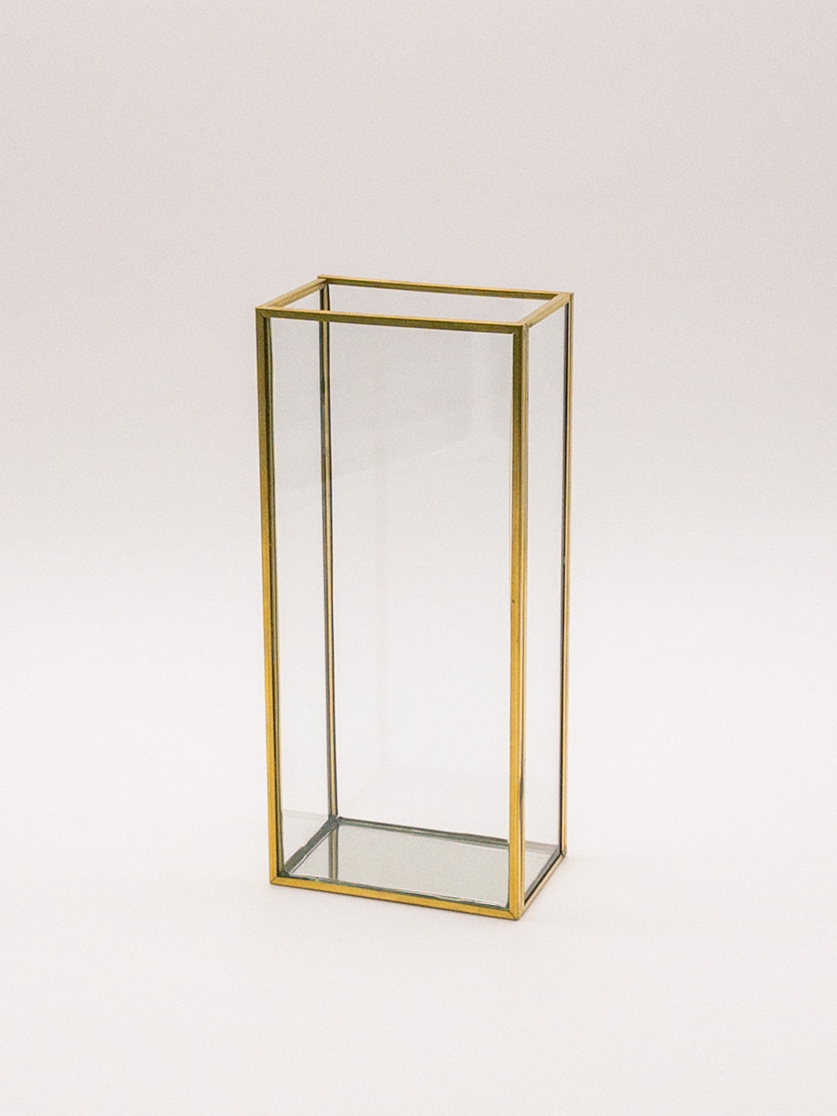 Small window rectangular vase with gold metal trim