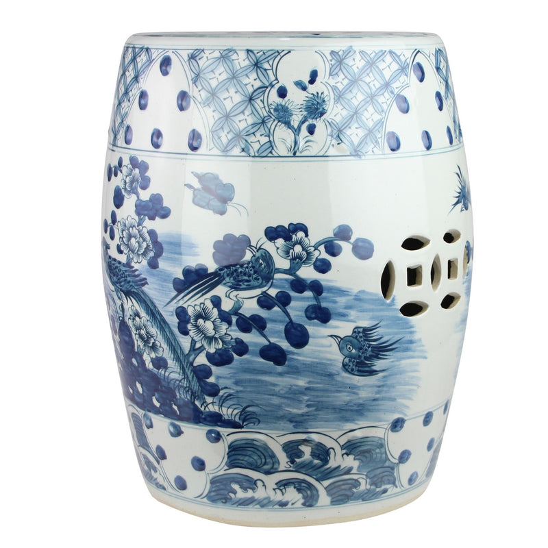 Blue and white chinoiserie garden stool