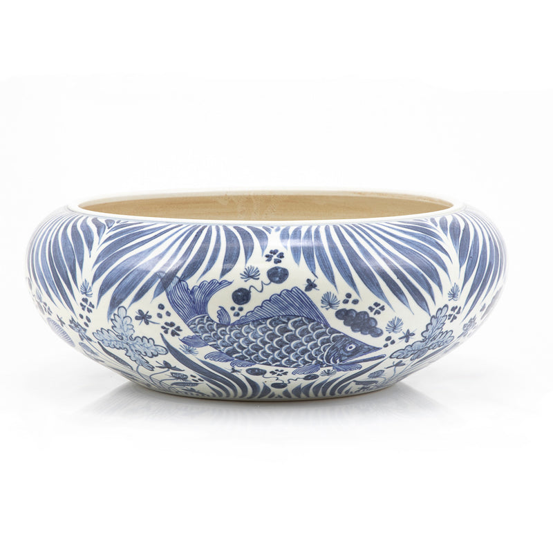 Shallow Bowl Blue And White Fish Motif Large
