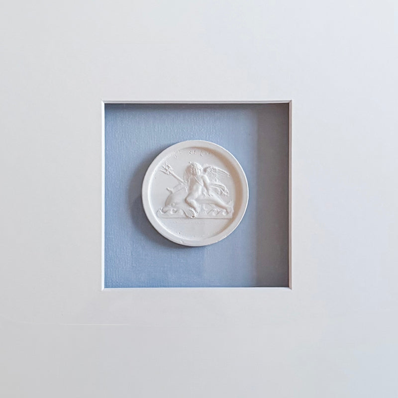 Blue Cherub Intaglio 1 Framed Artwork - 16 x 16