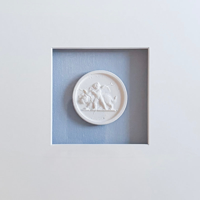 Blue Cherub Intaglio 2 Framed Artwork - 16 x 16