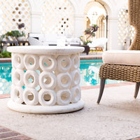 Dagen Outdoor Side Table - White Plaster Reconstituted Stone 26x20