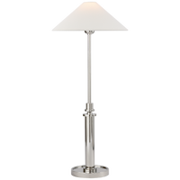 Hargett buffet lamp in polished nickel with linen shade