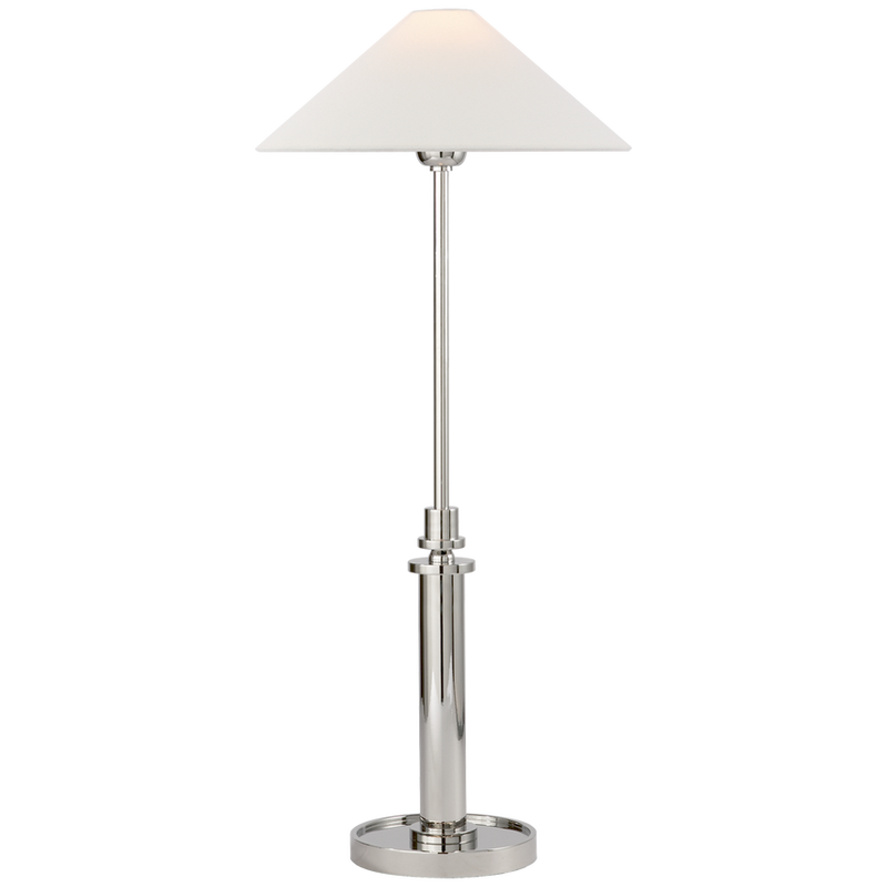 Hargett buffet lamp in polished nickel with linen shade