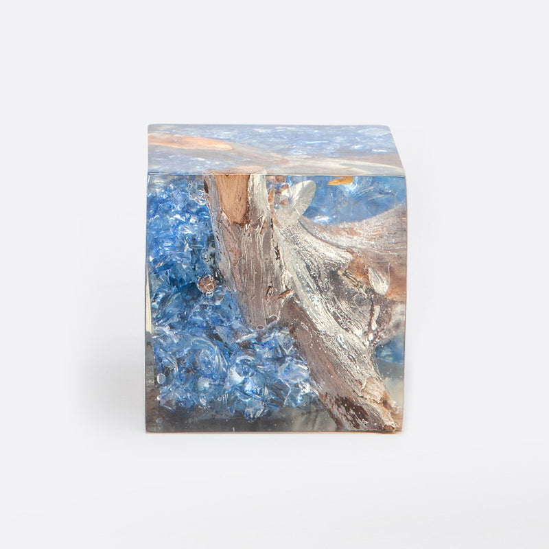 Hazlett Cube - Set of 2 Bleached Teak and Blue Resin