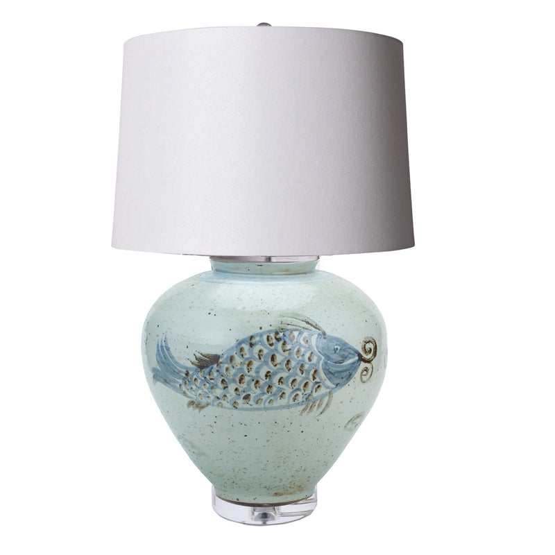 Table Lamp Large Cone Blue and White Fish Jar - Acrylic Base