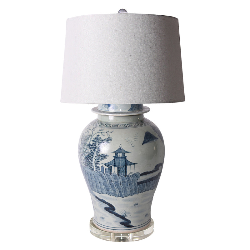 Table Lamp Landscape Temple Jar with Acrylic Base