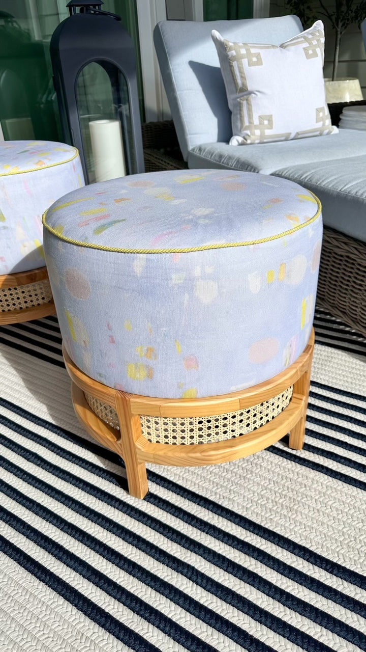 Lyanna Cushion Stool with Custom Beachcomber Sky Fabric