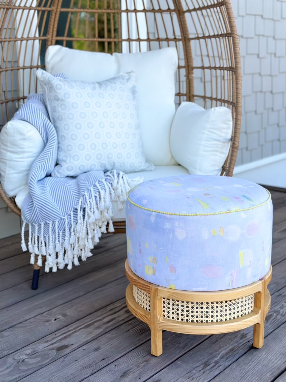 Lyanna Cushion Stool with Custom Beachcomber Sky Fabric