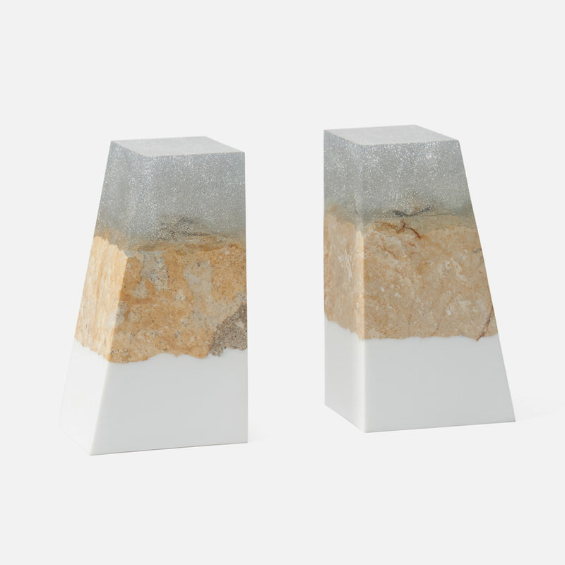Otis Bookends - Natural Coral Stone and White Resin