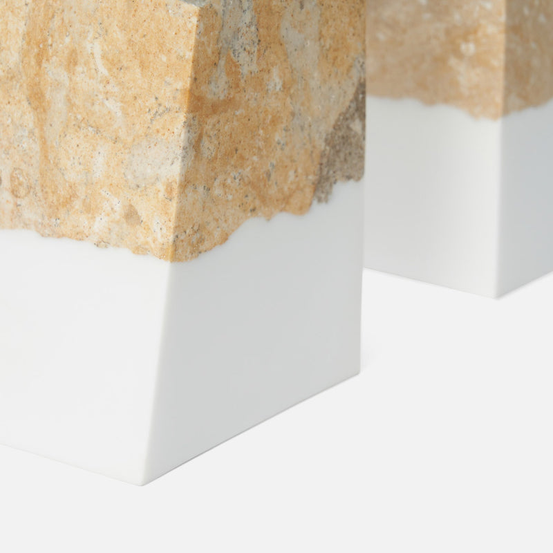 Otis Bookends - Natural Coral Stone and White Resin