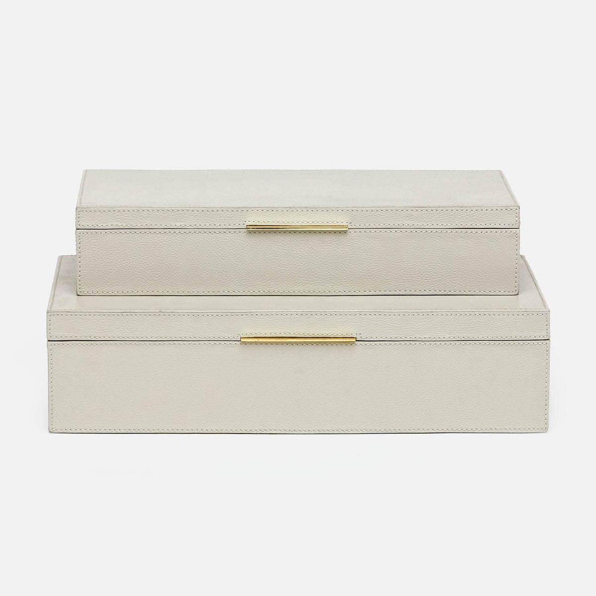 Ralston Decorative Boxes - Set of 2 Light Gray Full Grain Leather