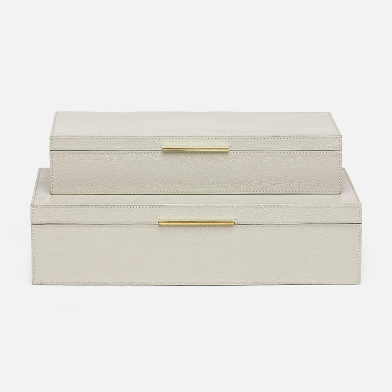 Ralston Decorative Boxes - Set of 2 Light Gray Full Grain Leather