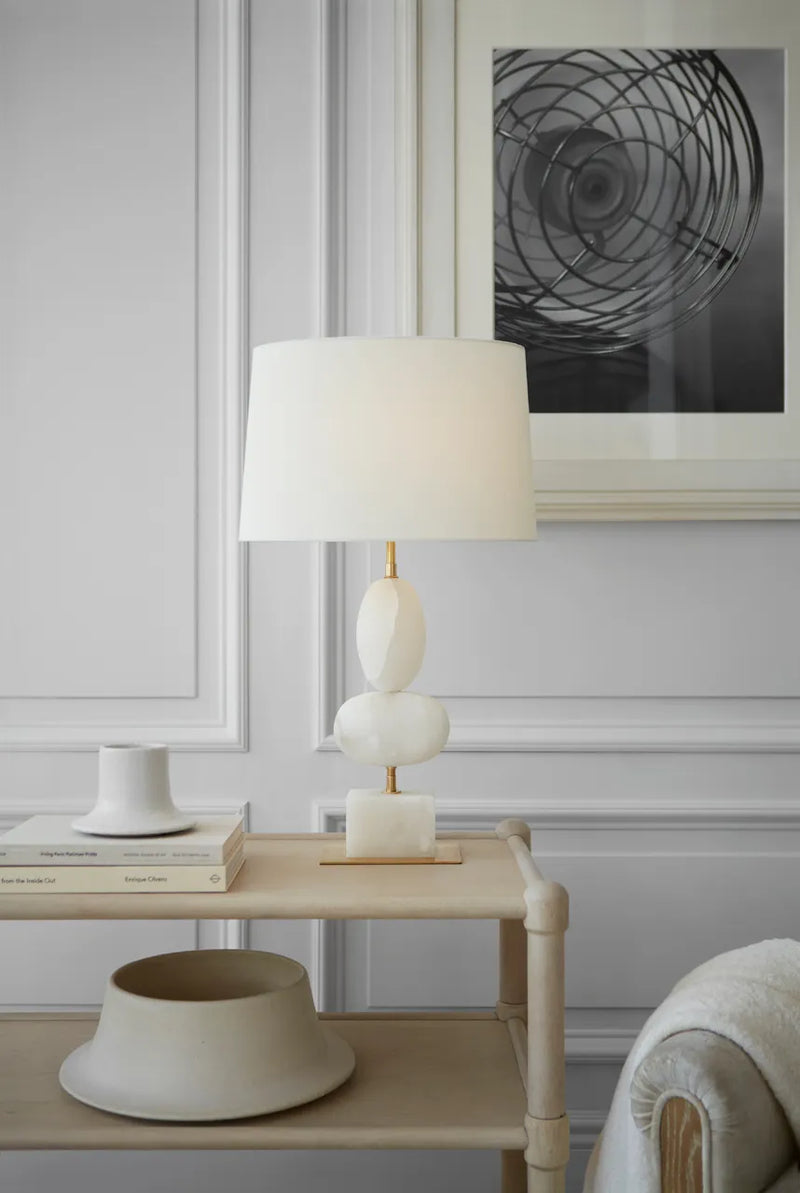Dani Table Lamp - Medium Alabaster With Linen Shades