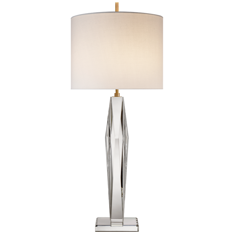 Castle Peak narrow table lamp in crystal with linen shade