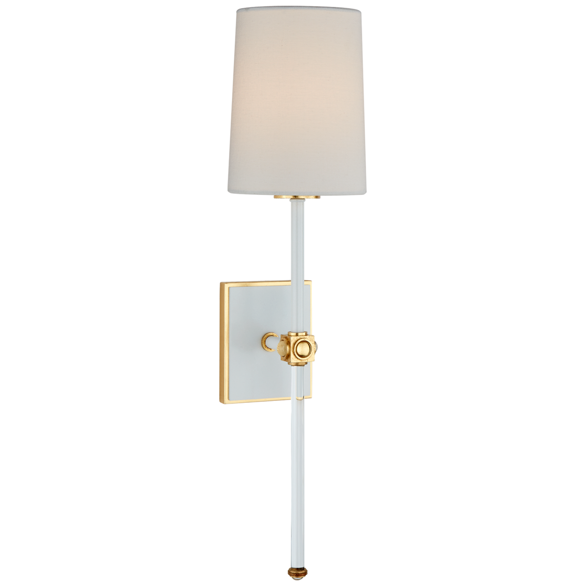 Lucia Sconce Medium Tail - Matte White and Crystal with Linen Shade