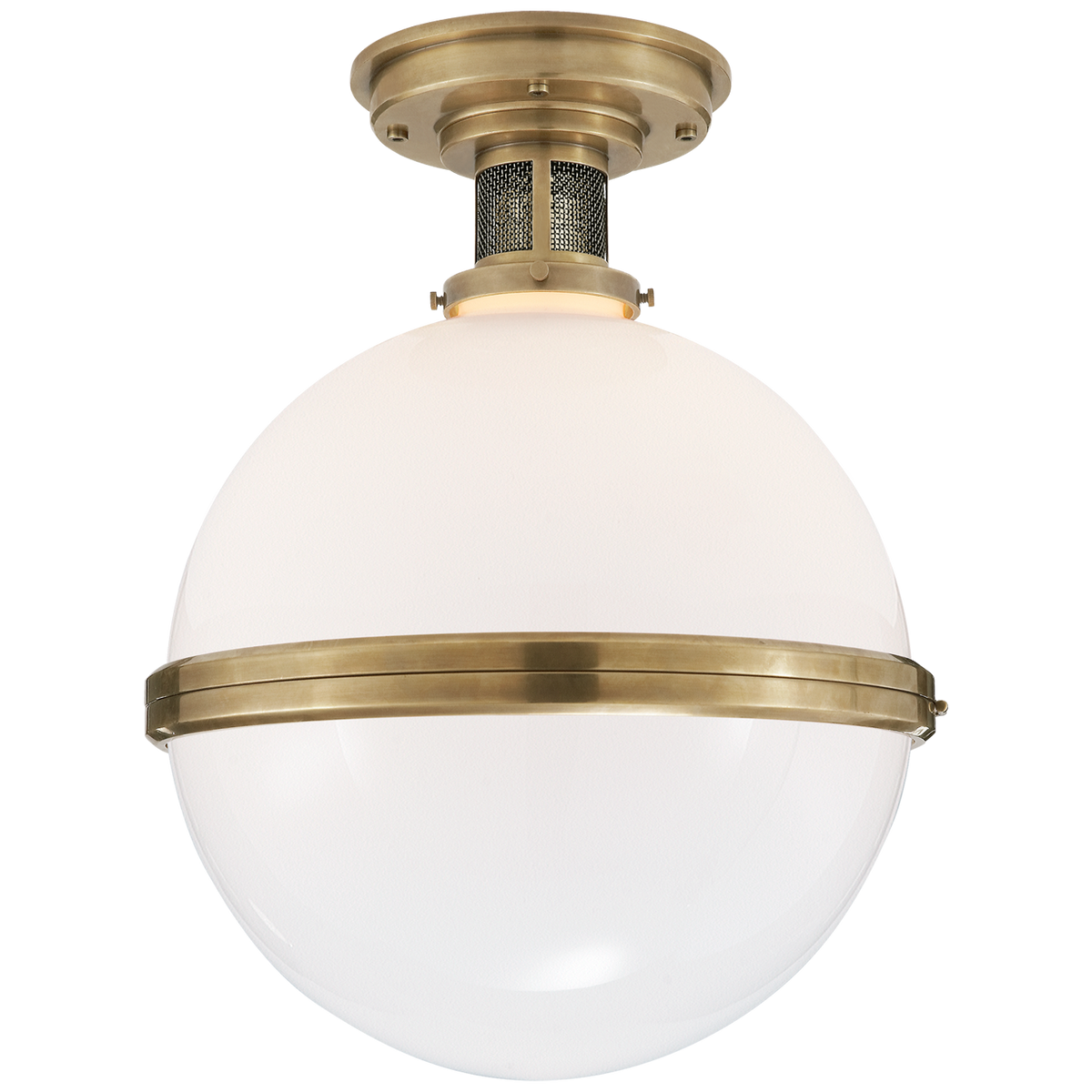 McCarren Flush Mount Large - Natural Brass with White Glass