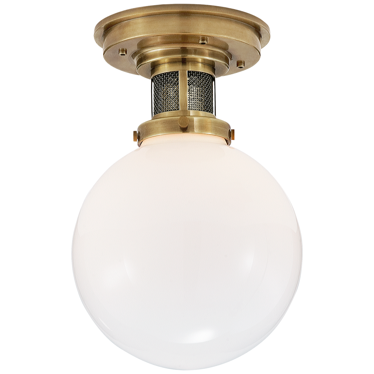 McCarren Flush Mount Small - Natural Brass with White Glass